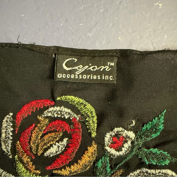Cejon Black Shawl with Colorful Floral Embroidery - Picture 2 of 10